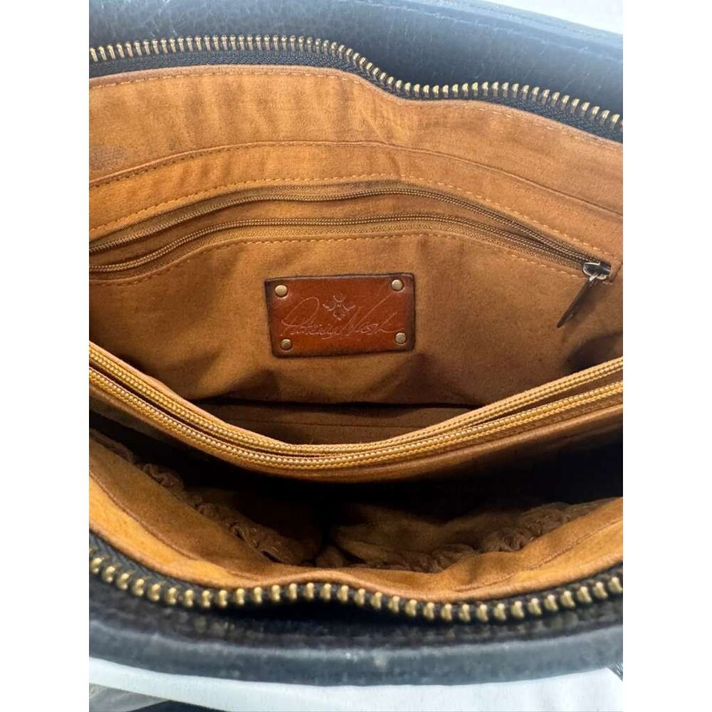 Patricia Nash Calvi Satchel Newspaper Print Leather Shoulder Bag - Picture 7 of 10